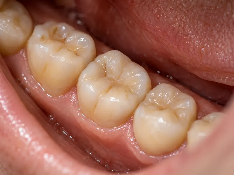 Molar restaurado con resina dental del color natural en Querétaro