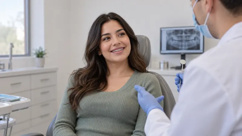 Paciente con brackets durante una valoración de ortodoncia en Querétaro